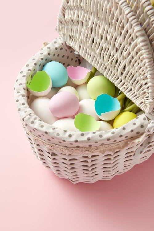 Free A Basket With Colorful Eggs Stock Photo