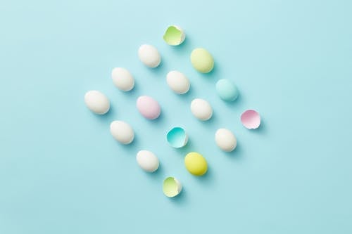 Multicolored Eggs and Eggshells in a Diamond Pattern