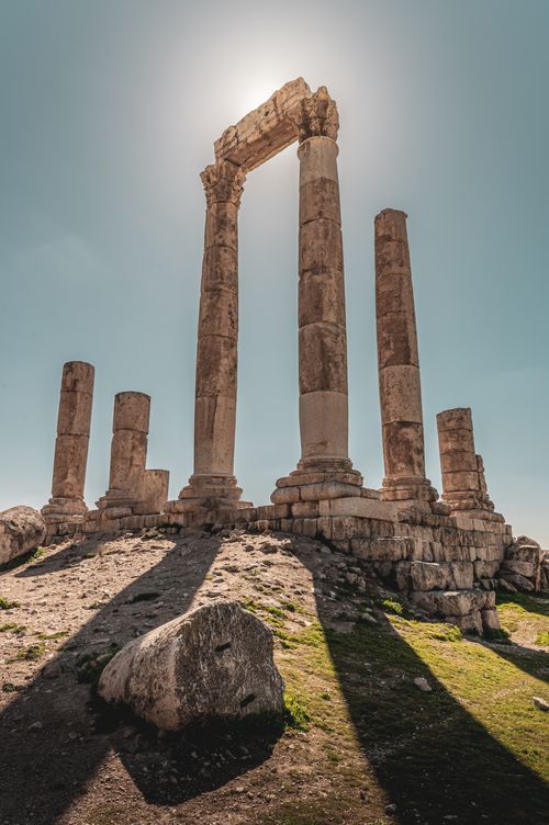 Free Stunning sunlit view of the historical Temple of Hercules ruins in Amman, Jordan. Stock Photo