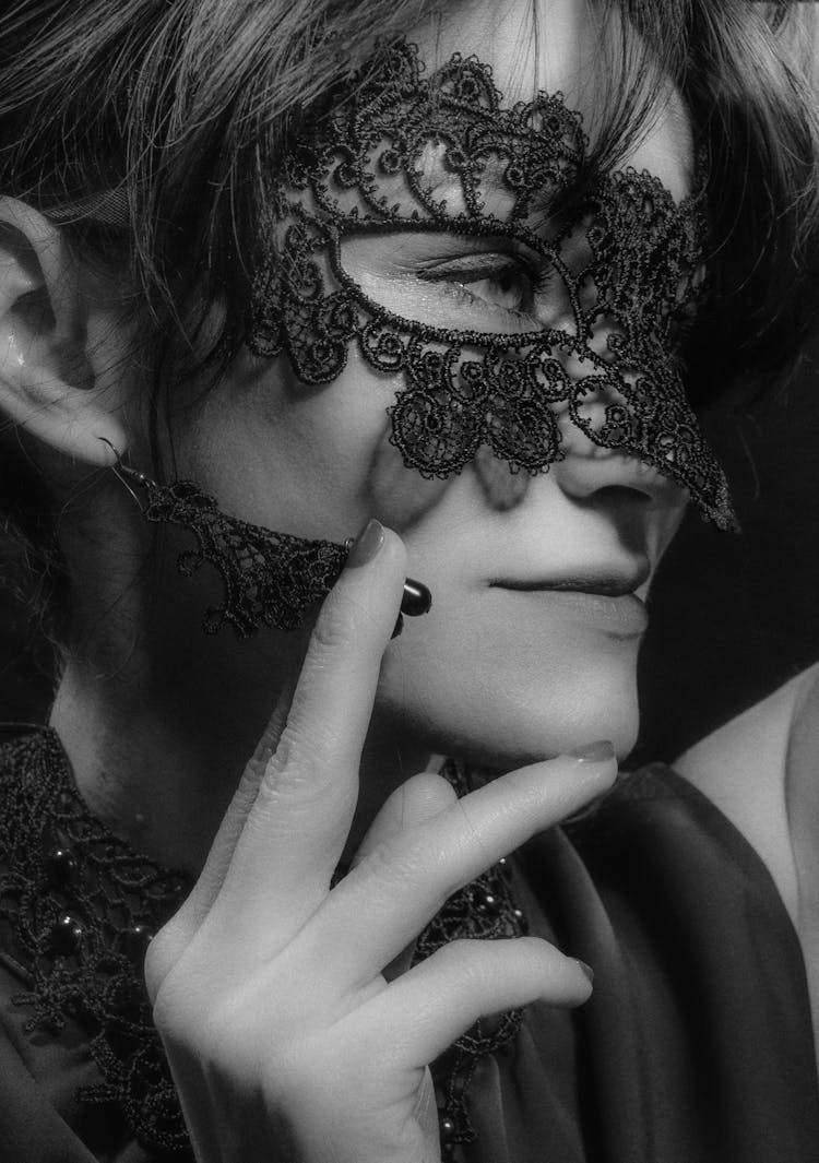 Woman In Black Lace Face Mask