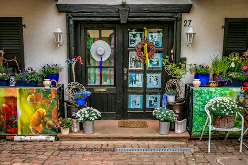 
Decorative Plants at the Entrance of a Building