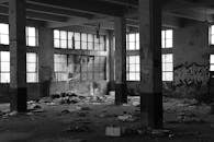 Grayscale Photo of Abandoned Building