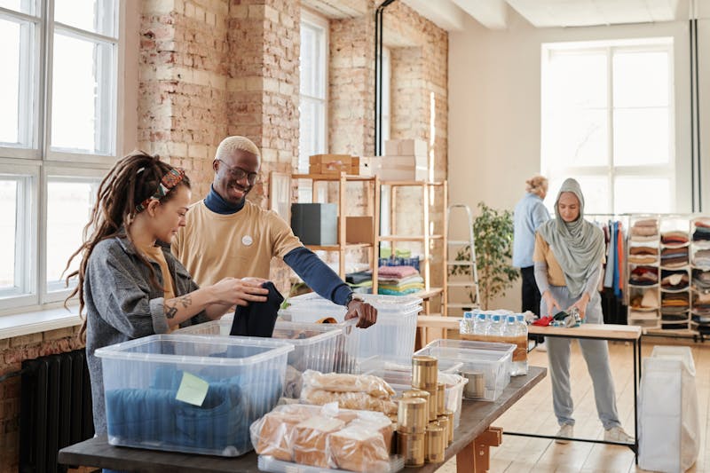 Young adults volunteering at donation center