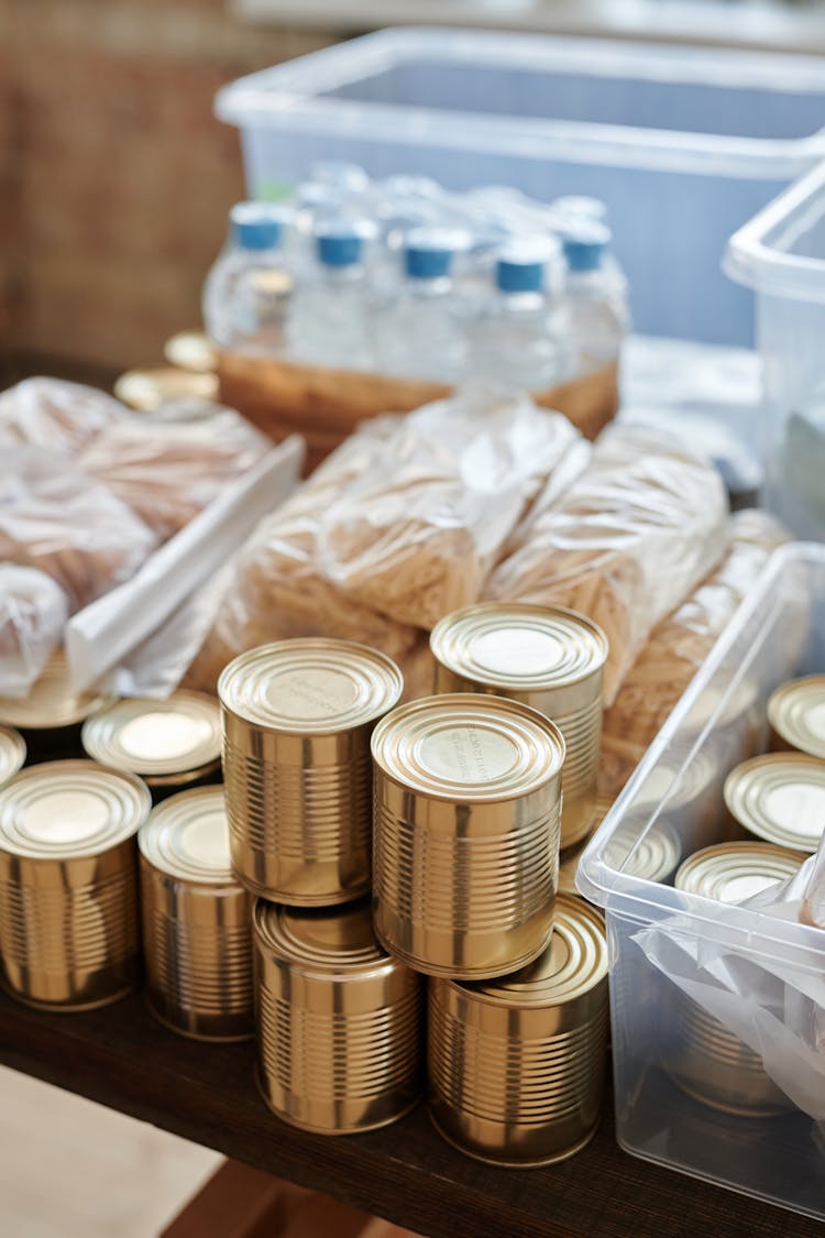 A Close-Up Shot Of Food Donations