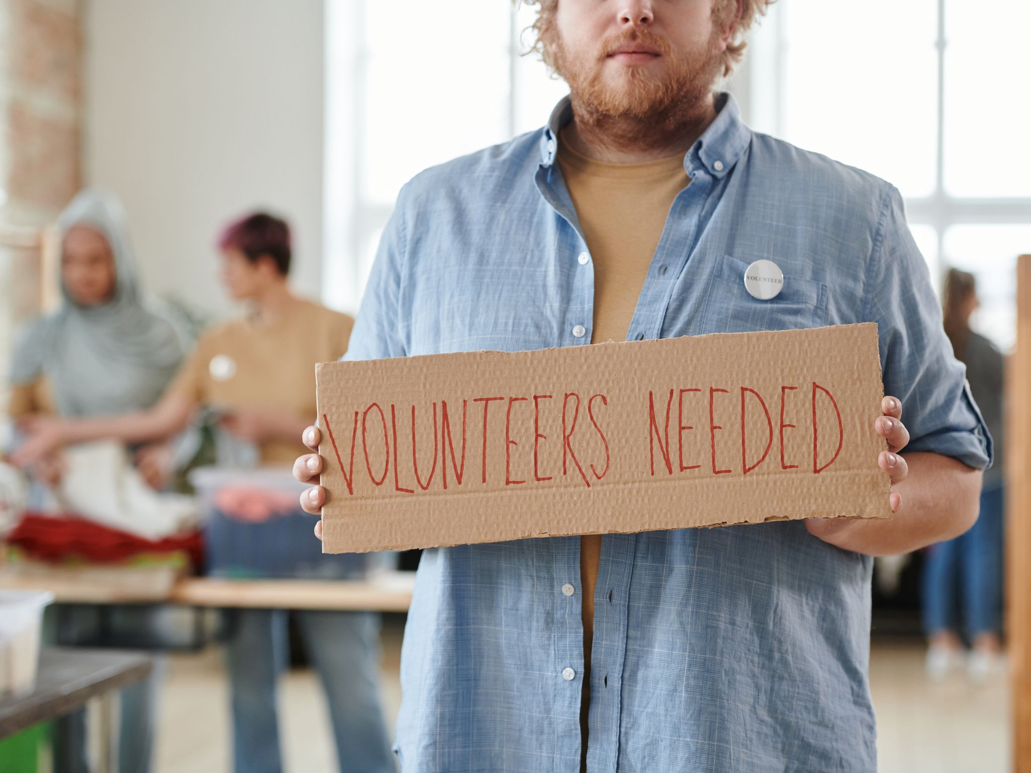 Volunteers working together on a community project