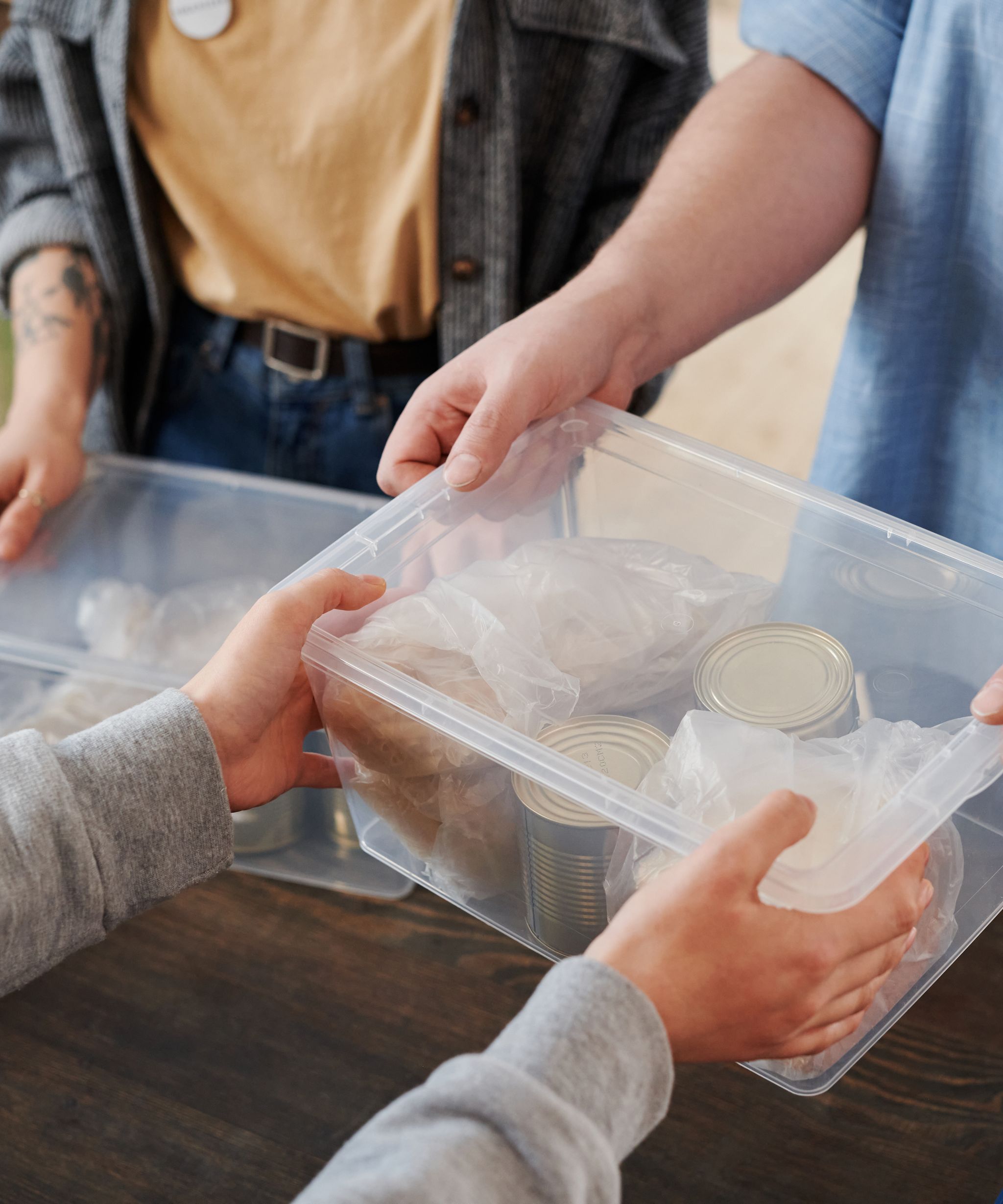 Volunteers sorting food donations