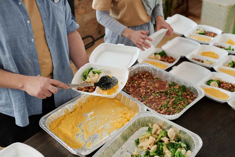 Packed meals ready for distribution