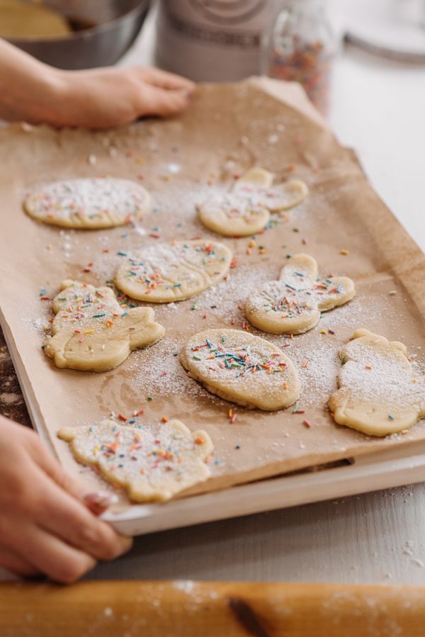 Baked goods on a sheet of baking paper