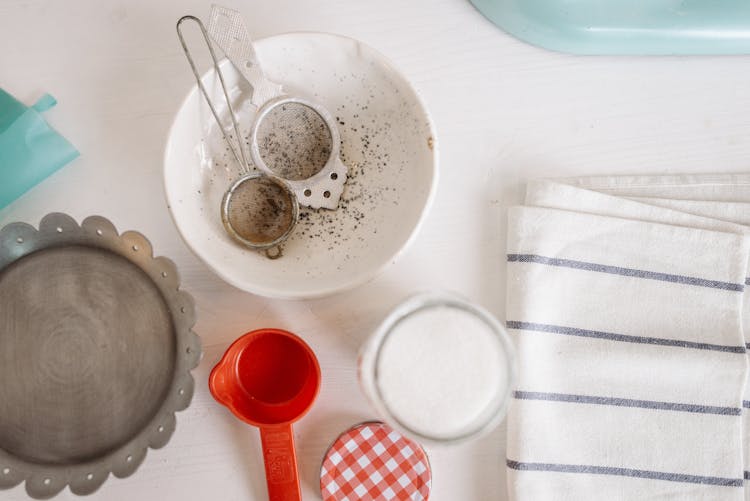 Baking Tools On The White Wooden Table