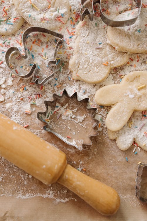 Close up of Rolling Pin and Dough Shapes