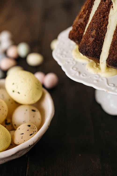 Brown and White Cake on White Ceramic Plate