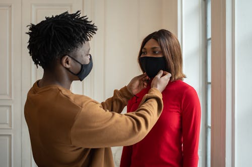 Black couple in protective masks