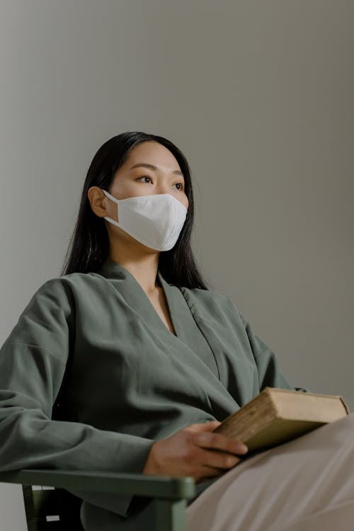 Low Angle Shot of a Female Wearing White Face Mask