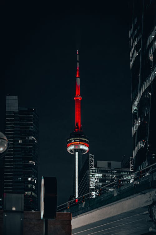 Free The Lighted CN Tower in Toronto at Night Stock Photo