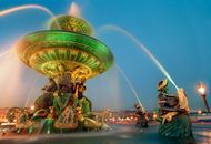 Colored Water Fountain with Statues
