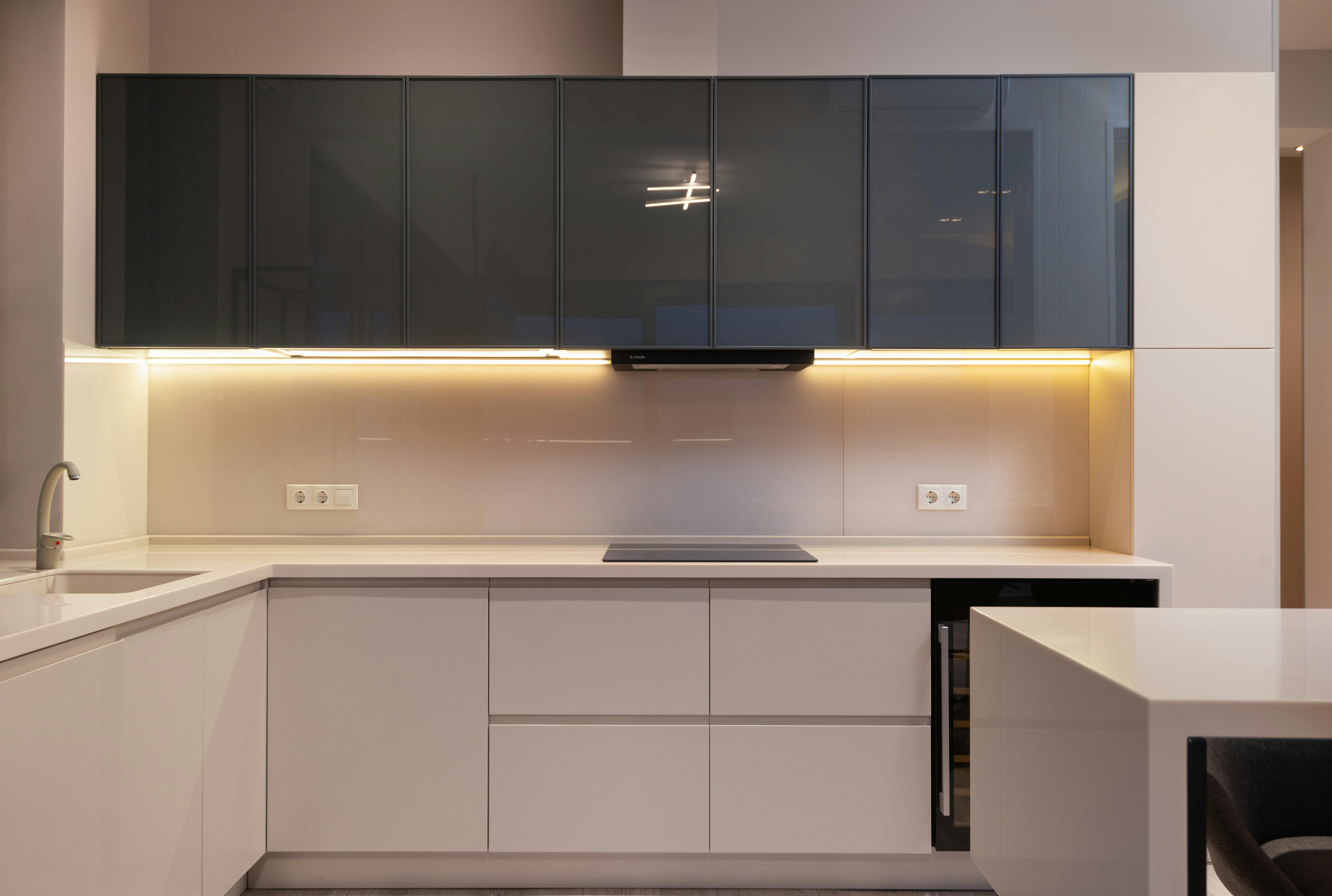 modern furniture in spacious minimalist kitchen