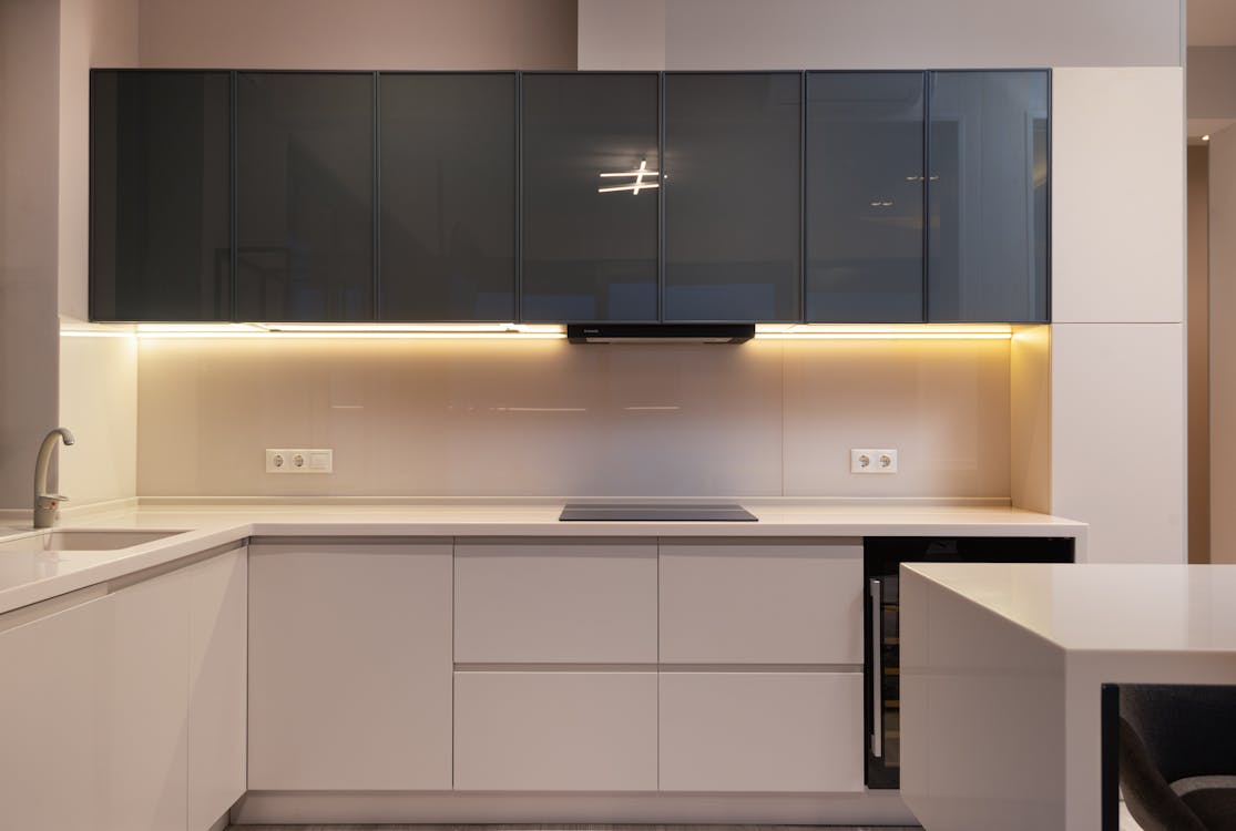 Modern furniture in spacious minimalist kitchen