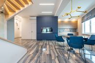 Contemporary dining room interior with furniture in light house
