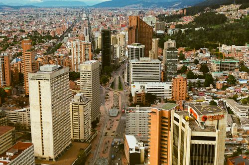 Free Stunning aerial view of Bogotá's skyline showcasing modern high-rise buildings and bustling cityscape. Stock Photo