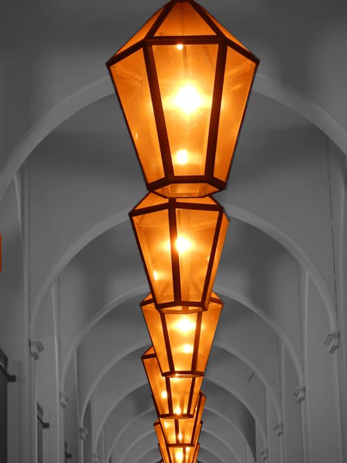 Yellow Ceiling Lamp on Hallway