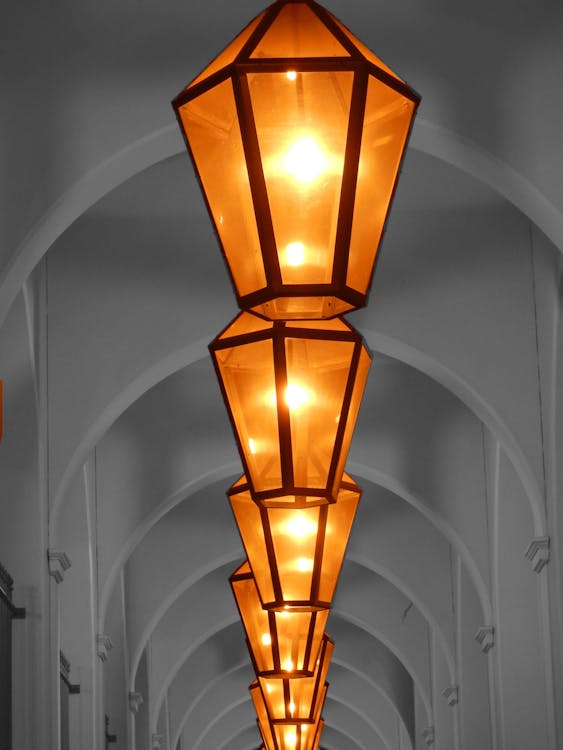 Free Yellow Ceiling Lamp on Hallway Stock Photo