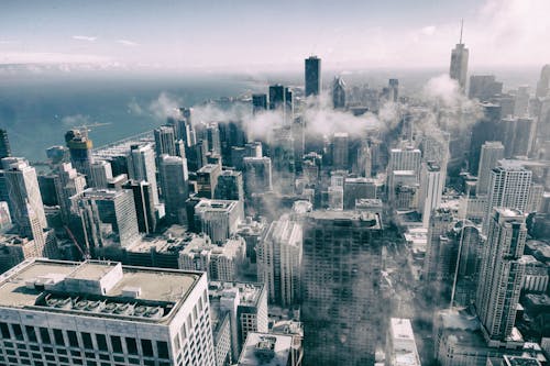 芝加哥空中灰度摄影