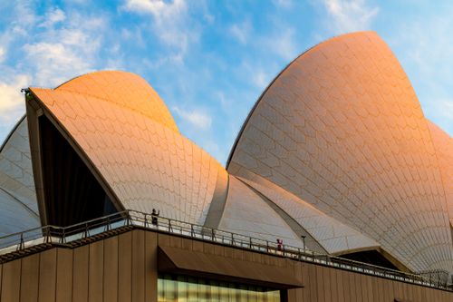 Free Close-up view of the Sydney Opera House at sunset, showcasing its unique architecture. Stock Photo