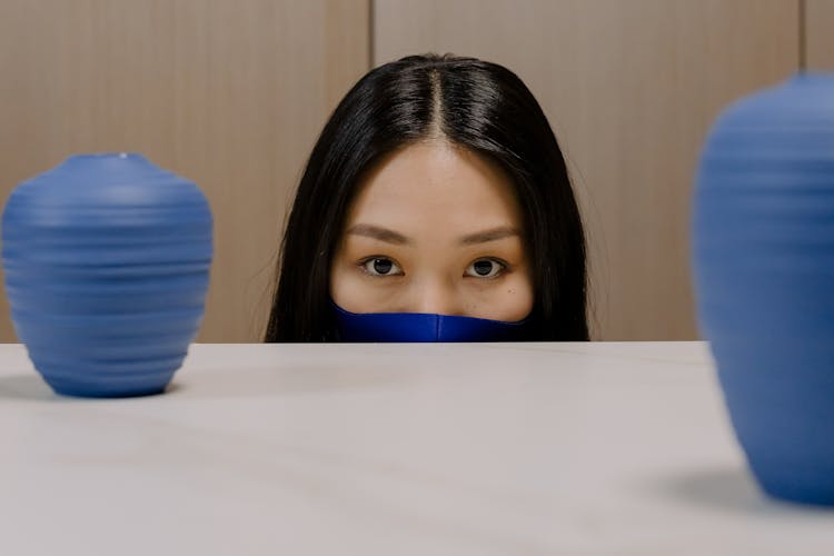 Woman In Blue Face Mask