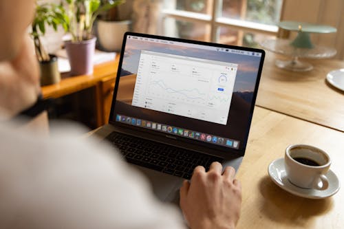 Free A Person Using Laptop with Graph on Screen Stock Photo