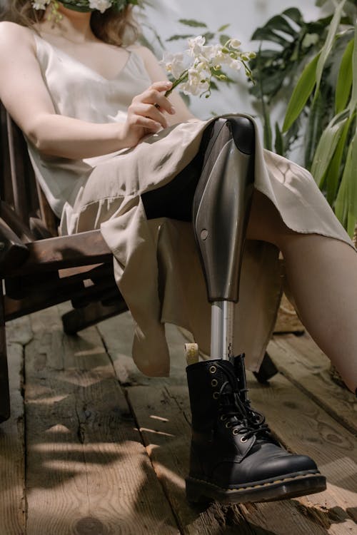 Disabled Person in Beige Dress