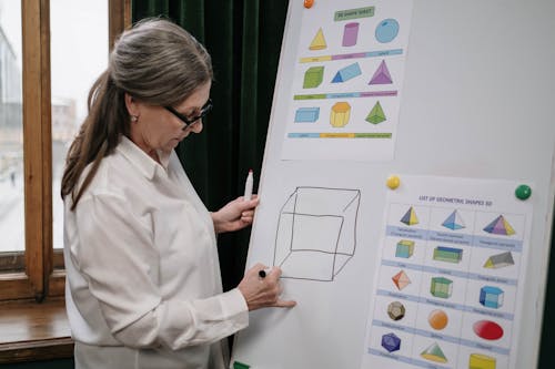Free Photo of a Teacher Drawing a Cube Stock Photo