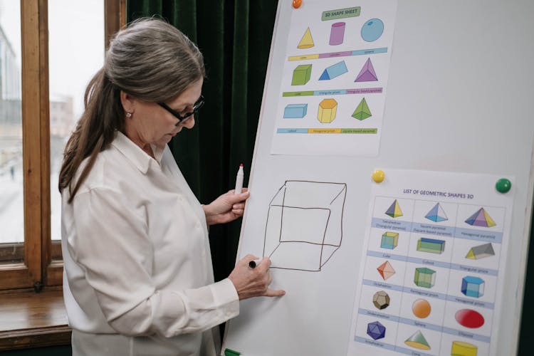 Photo Of A Teacher Drawing A Cube