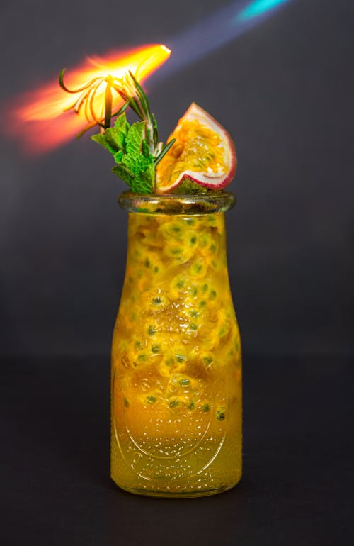 Free Photograph of a Passion Fruit Drink in a Glass Stock Photo