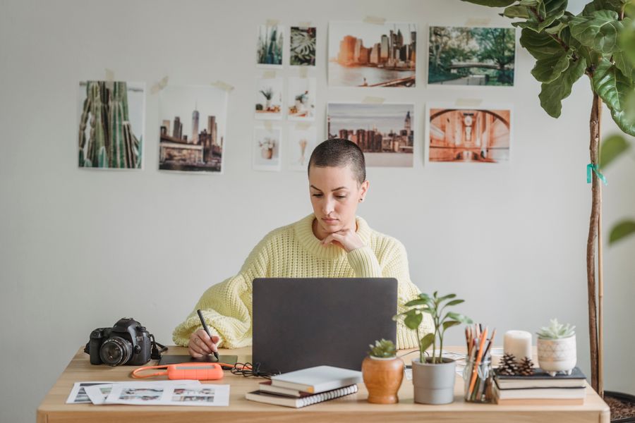 Female designer working in a creative workspace
