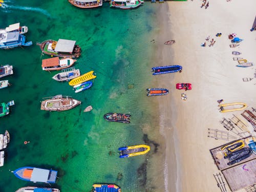 Aerial Photography of Inflatable Boats on the Beach