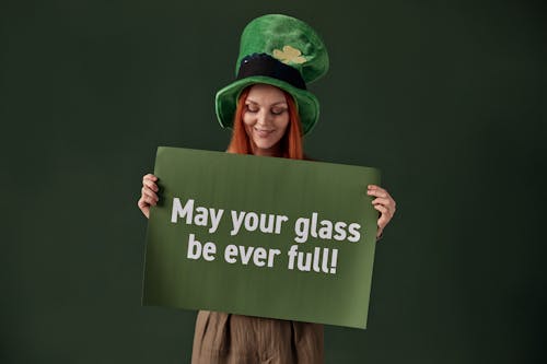 Woman Holding a Placard for Saint Patrick's Day