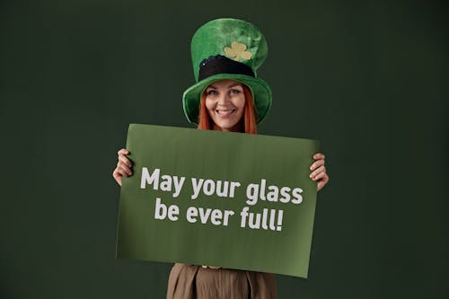 Woman Holding a Placard for Saint Patrick's Day