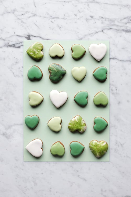 Free Green and White Heart Cookies Stock Photo