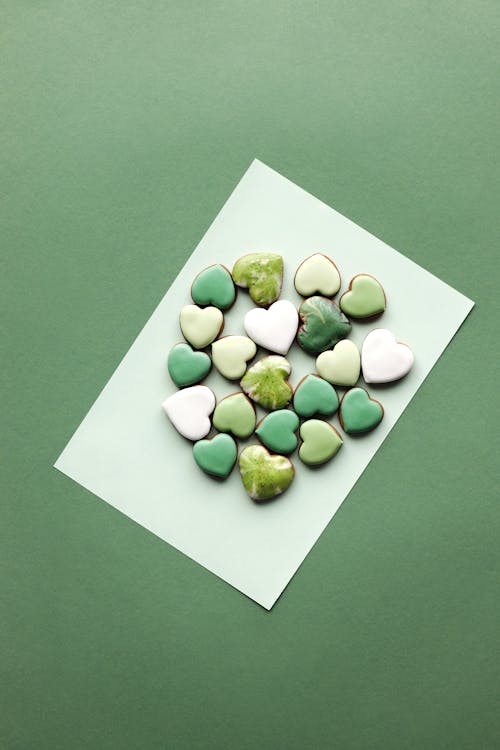 Free Heart Shaped Cookies with Green and White Icing Stock Photo