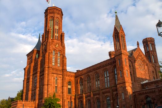 The historic Smithsonian Institution Castle in Washington D.C. stands majestically in Gothic Revival style.