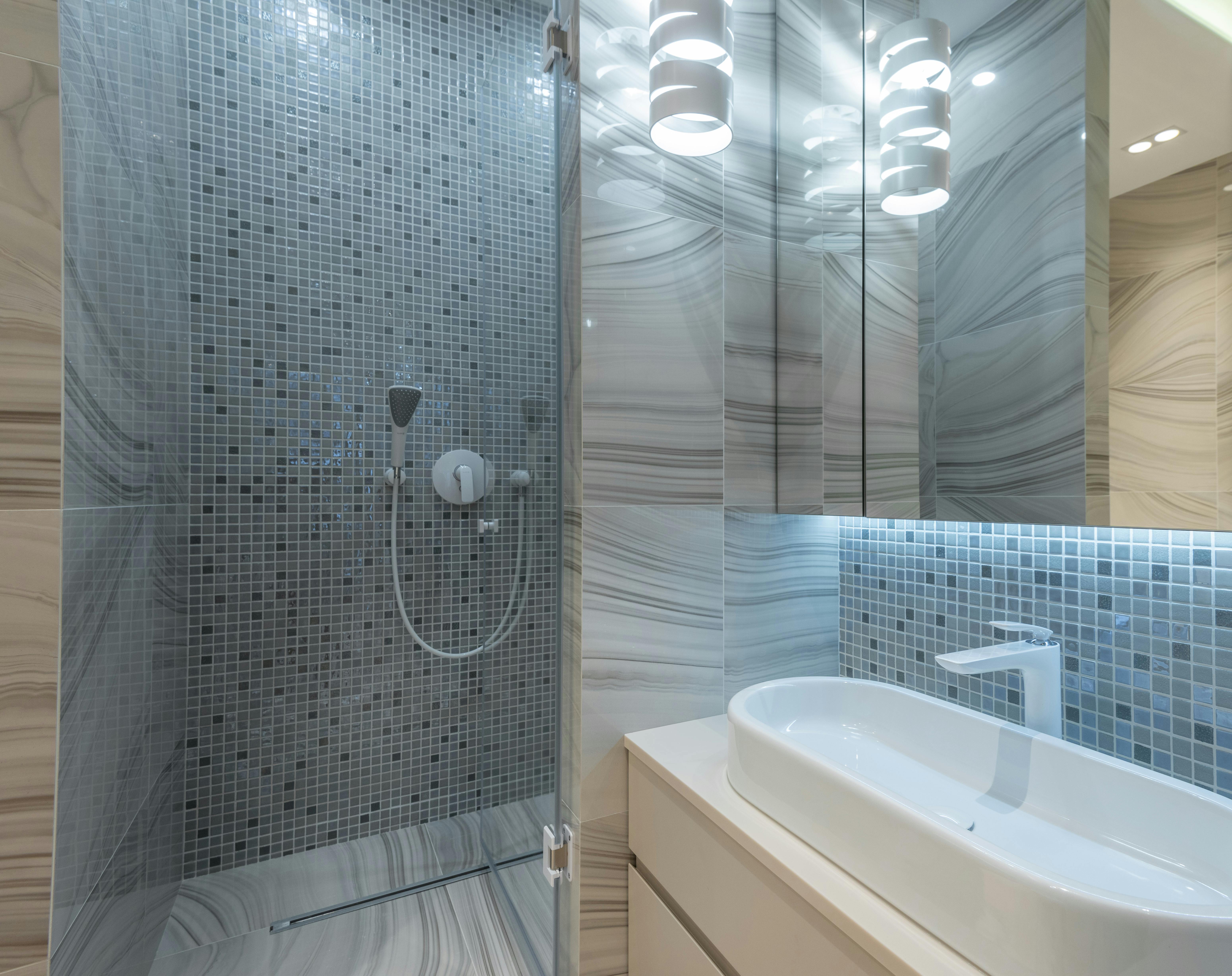 modern bathroom interior with shower enclosure