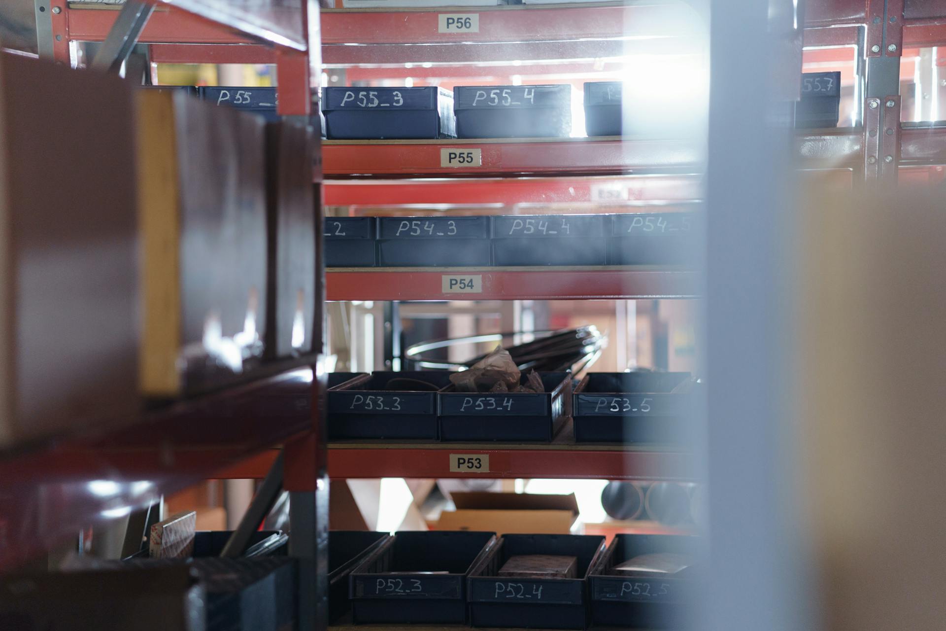 Labeled Shelves in a Warehouse