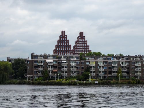 Free Waterfront Houses in Amsterdam  Stock Photo