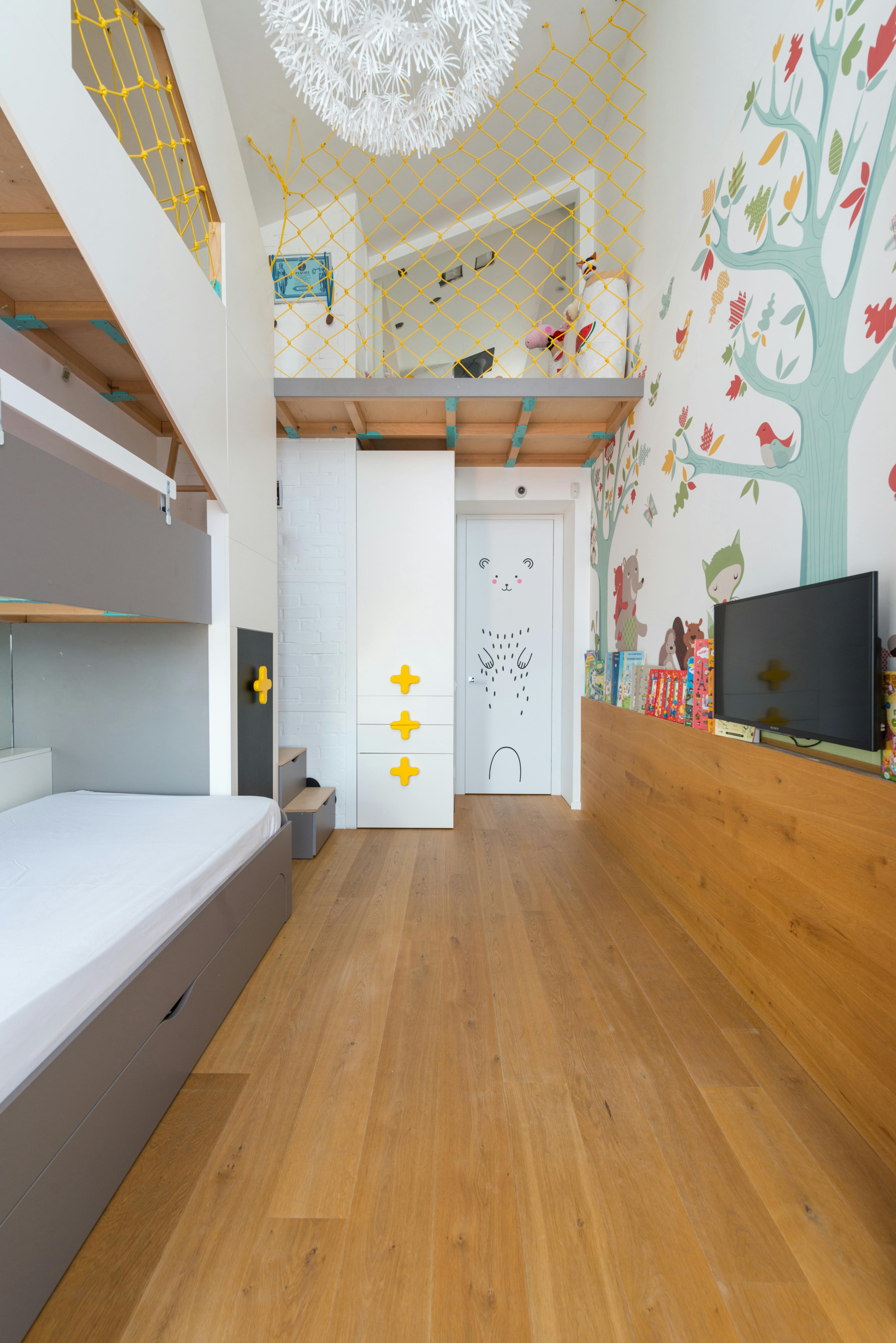 stylish children room with bunk bed