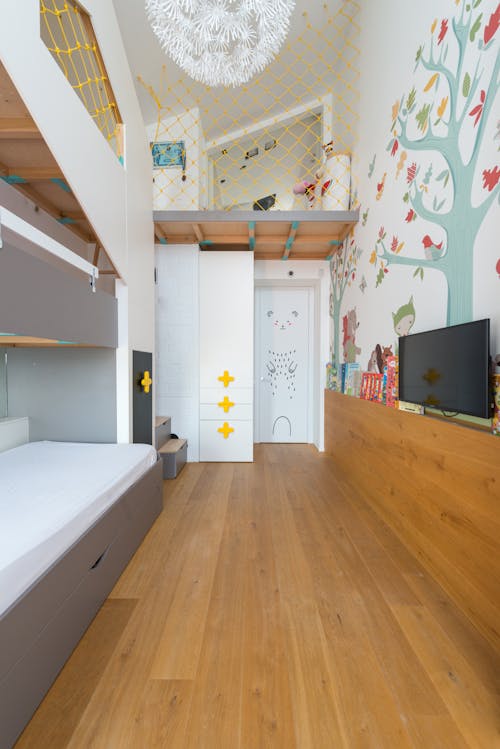 Stylish children room with bunk bed