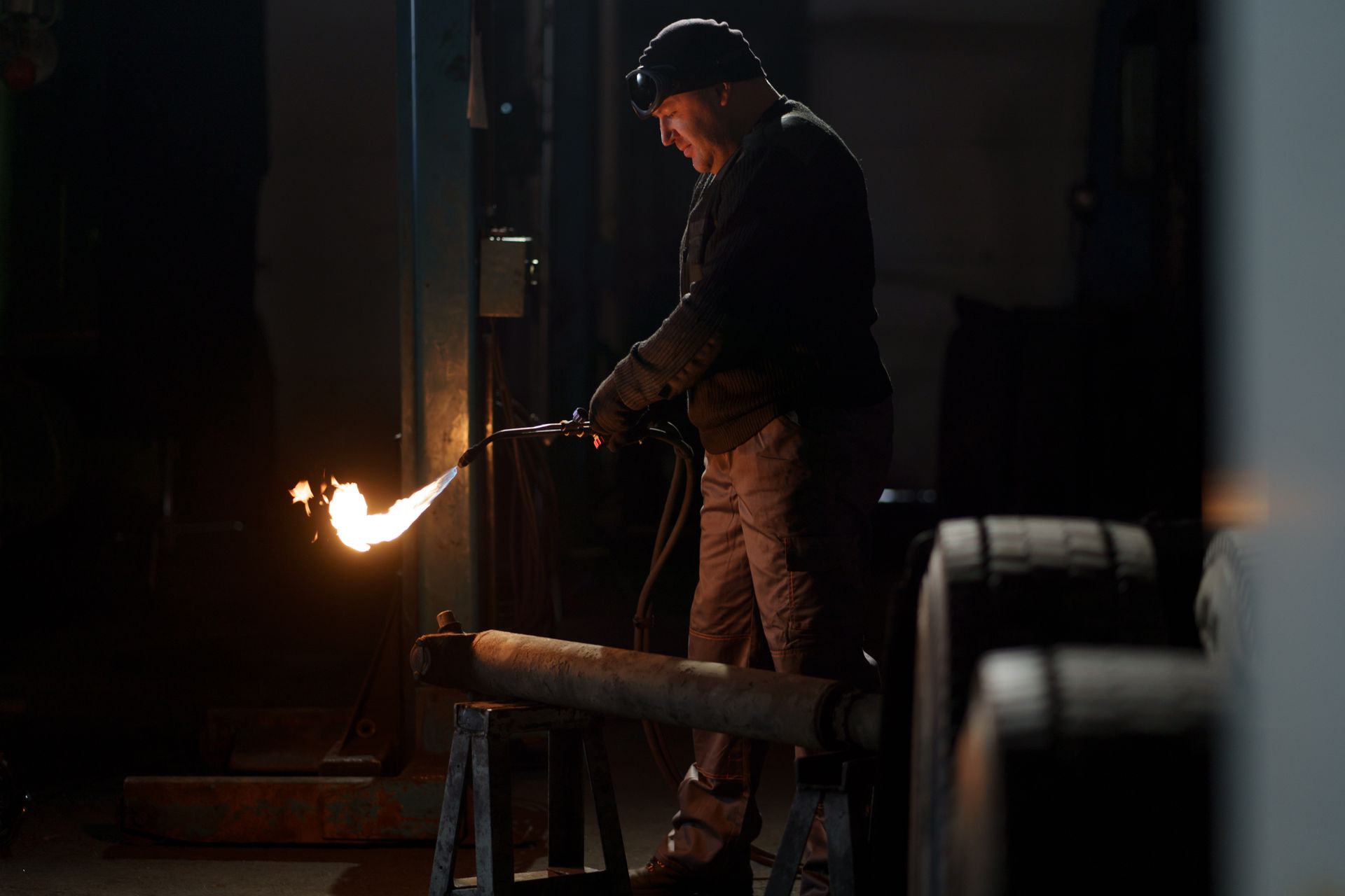 Welder on a Garage