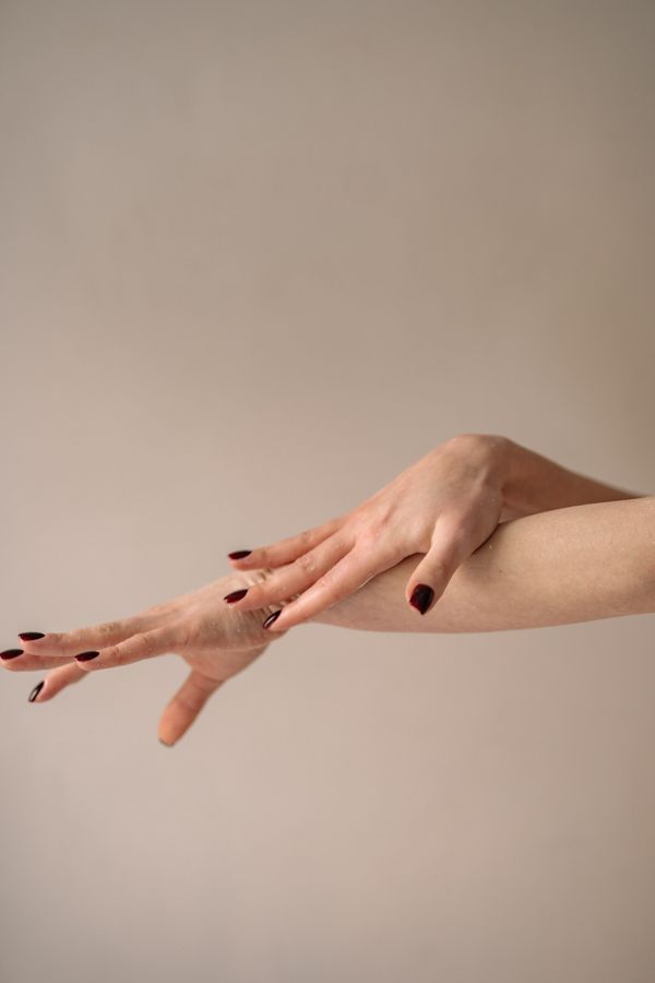 Burgundy manicure on short round nails
