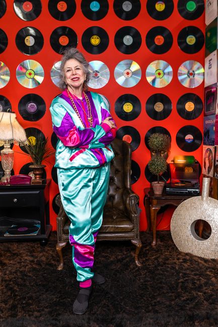 Fluorescent color-block tracksuit 80s outfit