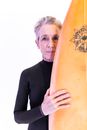 Woman in Black Long Sleeve Shirt Holding Yellow Surfboard