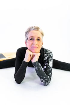 Senior woman enjoying fitness and wellness in stylish sportswear, embracing healthy living.